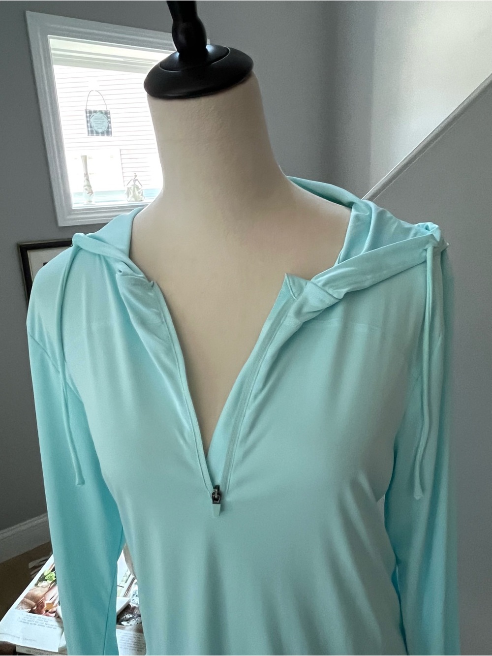 90 DEGREE By REFLEX Beach Coverup Hooded SPF 50+ Long Sleeves Zipper Blue LARGE